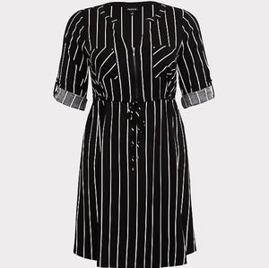 👗BLACK STRIPE CHALLIS SHIRT DRESS